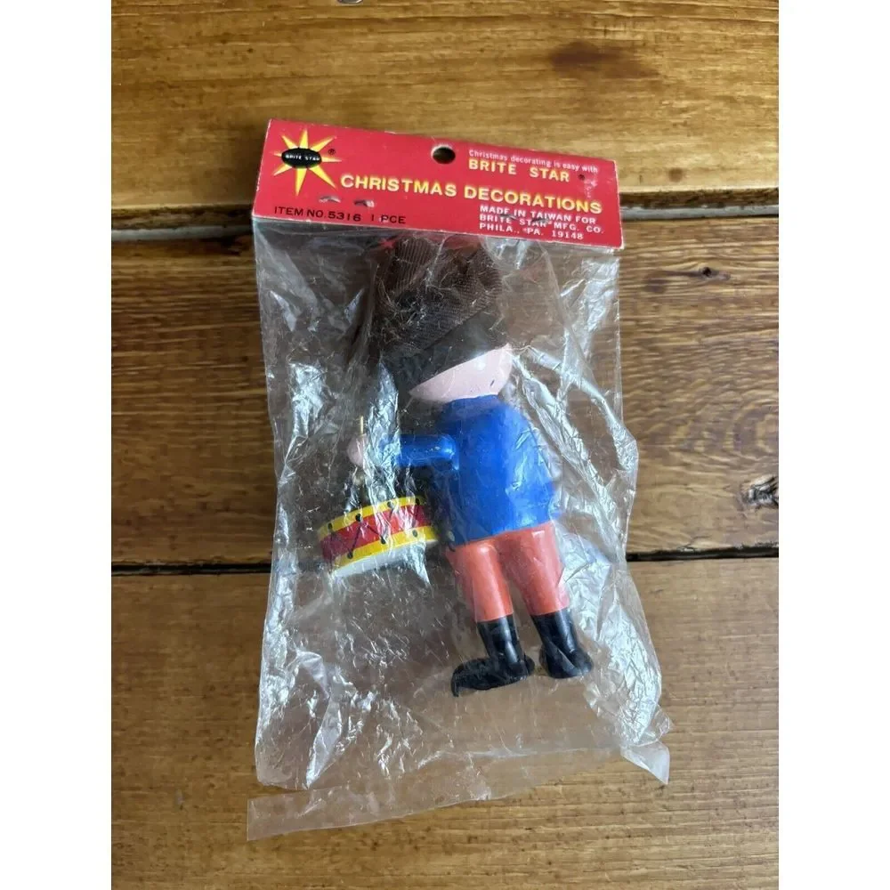 Vintage Brite Star Wooden Drummer Boy 1970s Christmas Ornament‎ Blue NOS READ